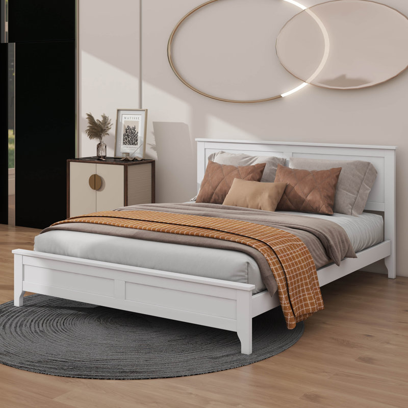 Minimalist  Panel Bed Frame, White, Full