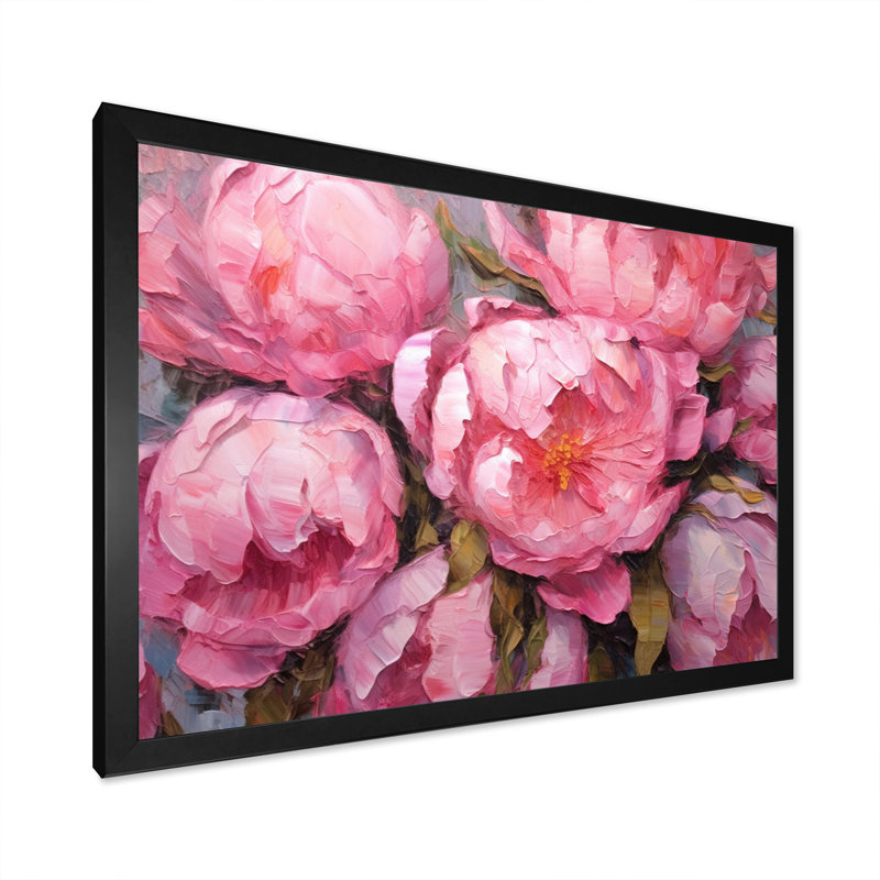 Pivoine rose I - art mural floral, H 30 po x l 40 po x P 1,5 po, Cadre photo noir simple