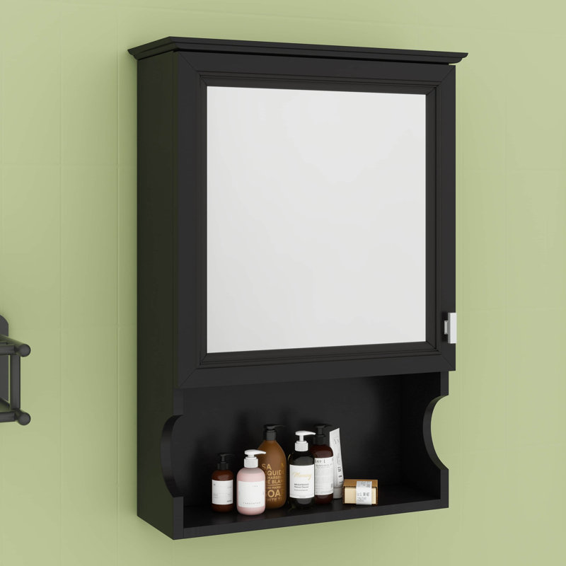 Armoire à pharmacie murale de 20 po avec miroir, armoire de rangement murale avec tablettes réglables et espace ouvert, Noir