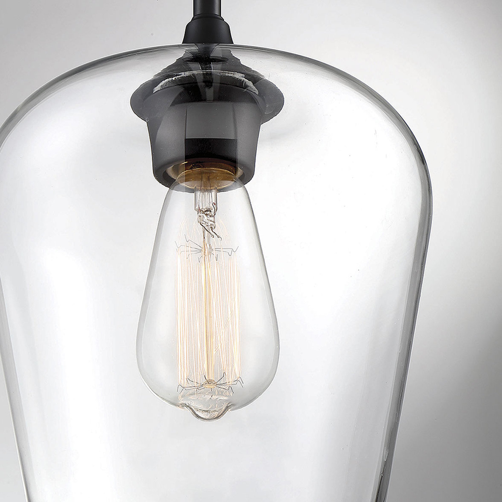 Breena Single Light Glass Dimmable Pendant, Clear, Matte Black