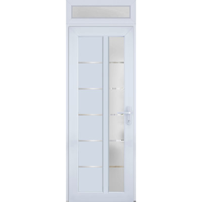 Façade extérieure avant porte en verre givré Fibre de verre givré / Manux 8088 Blanc Soie / Dessus Extérieur Fenêtre / Bureau Portes d'entrée commerciales et résidentielles Garage-l 30 po x H 80 + 14 po