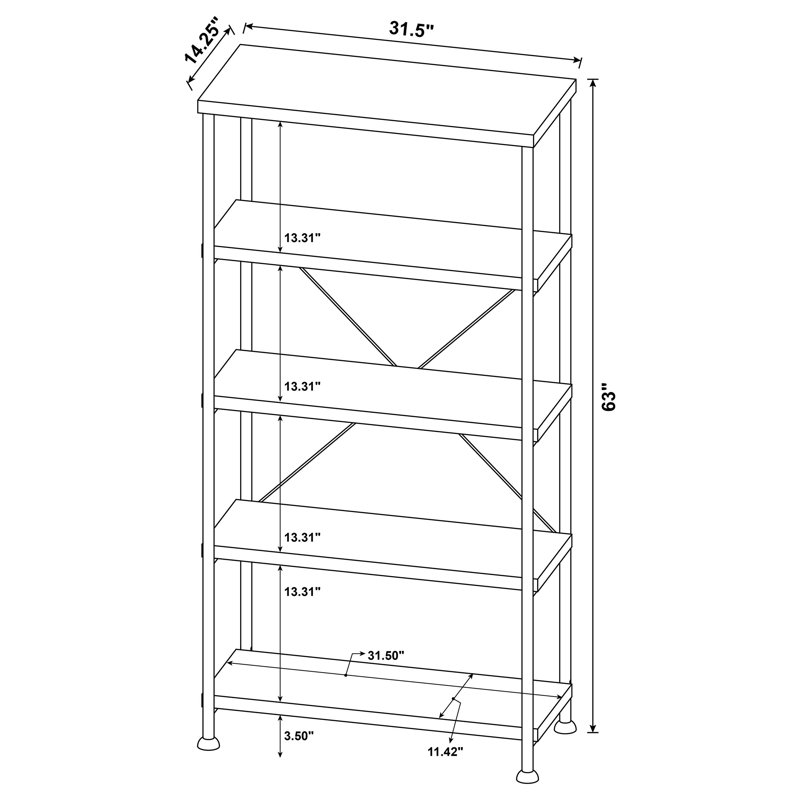 Bibliothèque Fallon, Muscade rustique, 63" H x 31.5" W x 14.25" D