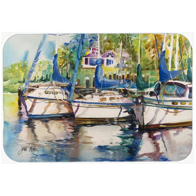 Caroline's Treasures Safe Harbor Sailboats Glass Cutting Board