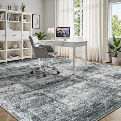 5'X7' Neutral Modern Washable Abstract Area Rug Gray