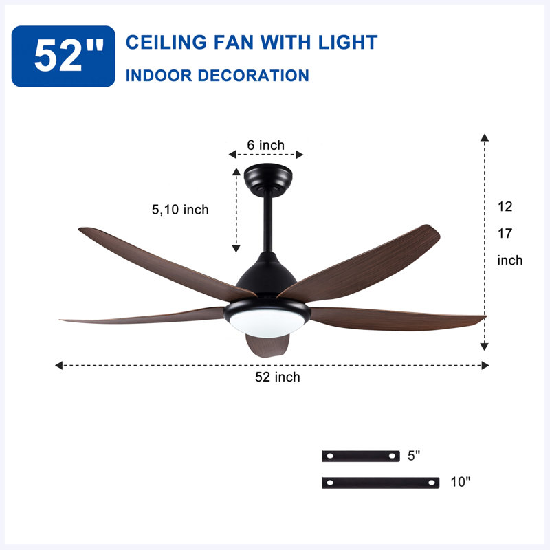 Ventilateur de plafond avec lampes, ventilateurs de plafond de 56 pouces avec télécommande, 5 pales, moteur à courant continu réversible à 6 vitesses pour patio, salon, chambre à coucher, porche