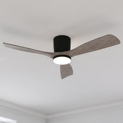  Maplewood 52 in. Matte Black Indoor Low Profile Flush Mount Ceiling Fan with Light Oak Blades, Integrated LED Light Kit and Remote Control Included, 6 Speed Energy Efficient DC Motor