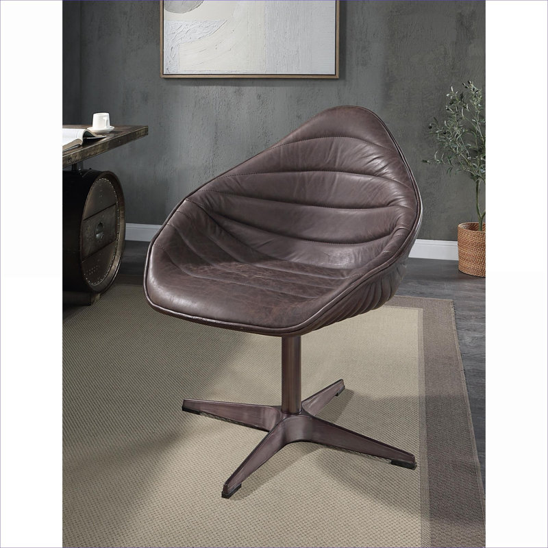 Fauteuil d'appoint pivotant à siège simple en cuir fleur 28 pouces