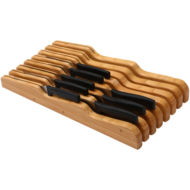 Natural Bamboo In-Drawer Knife Block Holder for 15 Knives
