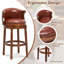 Tabouret de bar pivotant avec siège en cuir fleur, dossier souple, structure et repose-pieds en bois d'hévéa pour la cuisine, la salle à manger ou le bar-2089218500-2089218498