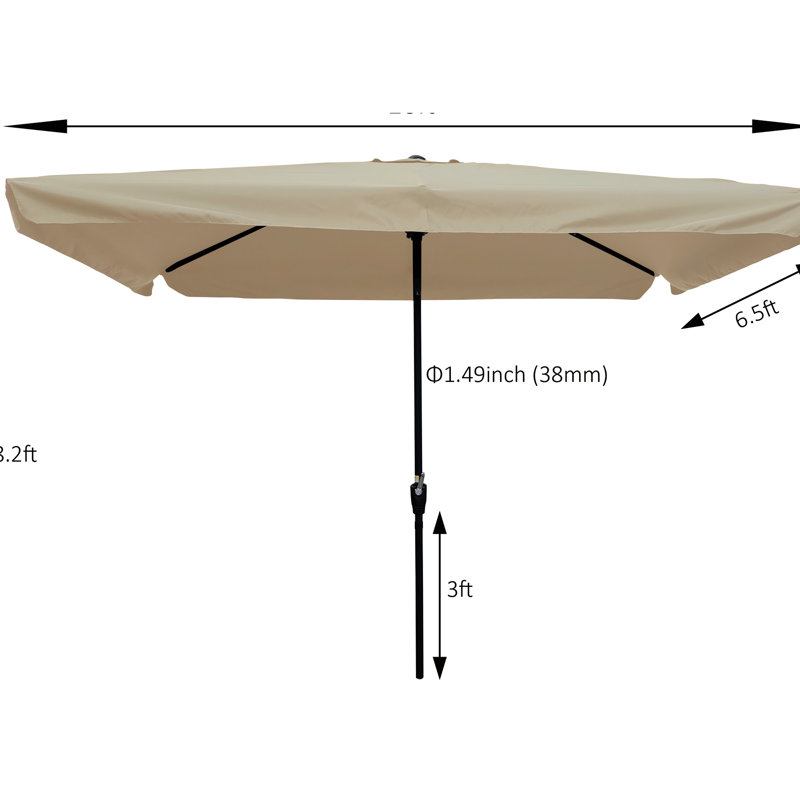 Parasol d'extérieur de jardin - auvent, imperméable, rectangulaire, à poteau noir, à manivelle facile, Tanné