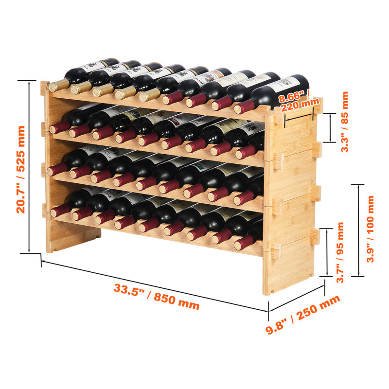 36 Bottle Stackable Modular Wine Rack Bamboo Wood Display Shelf 4-Tier