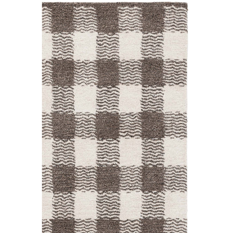 Genre 801 Hand Tufted Wool/Cotton/Fiber Checkered Rug in Brown/Ivory, Runner 2'3" x 8'