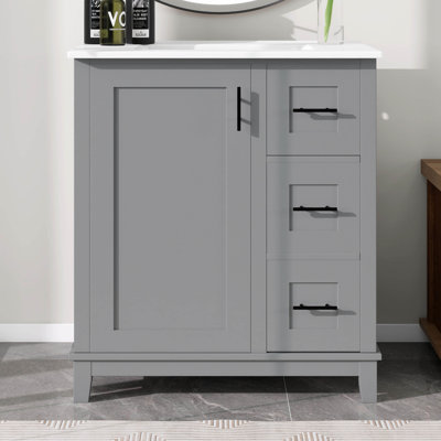 Ensemble de meuble-lavabo sur pied 30 po avec lavabo, ensemble de meuble-lavabo autoportant 30 po avec 3 tiroirs et une porte avec supports de rangement