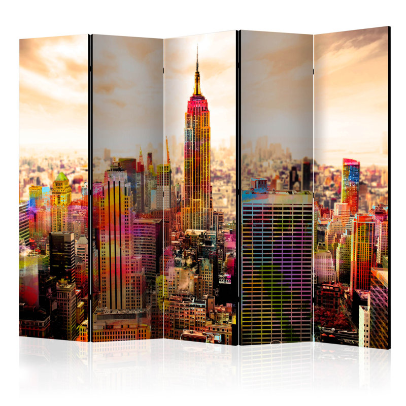 Hallette 225 cm W x 172 cm H 5 - Panel Solid Wood Folding Room Divider