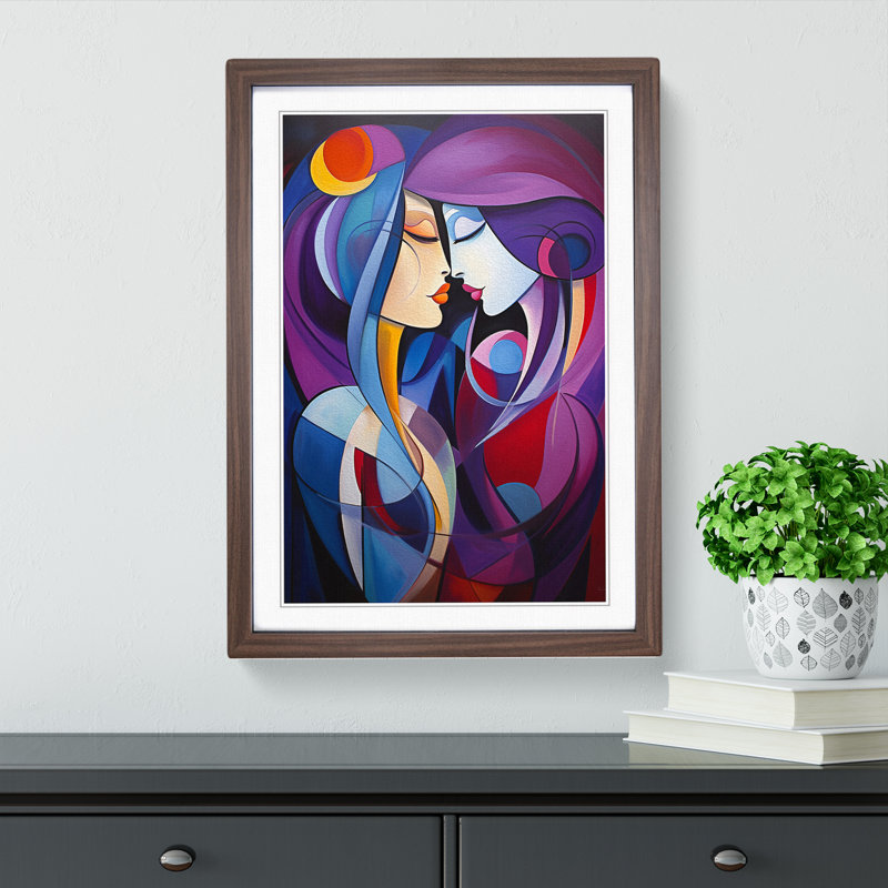 XYZ-FRM-V1223-6305 Two Women In Love Abstract No.2 - Single Picture Frame Print on Wood, 34cm H x 25cm W x 2cm D, Walnut 
