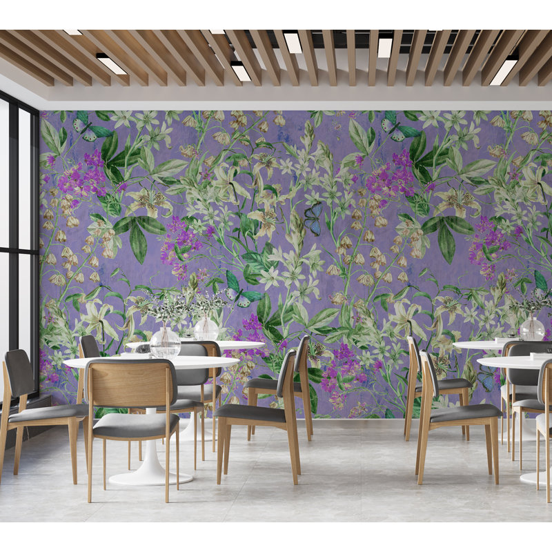 Murale botanique pelez et collez Christopher - Lilas jardin printanier, L 90 po x l 90 po