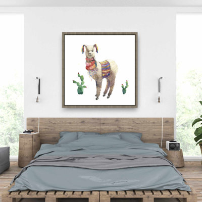 Lama Parade - Red Illustrative Framed Canvas for Home Decor