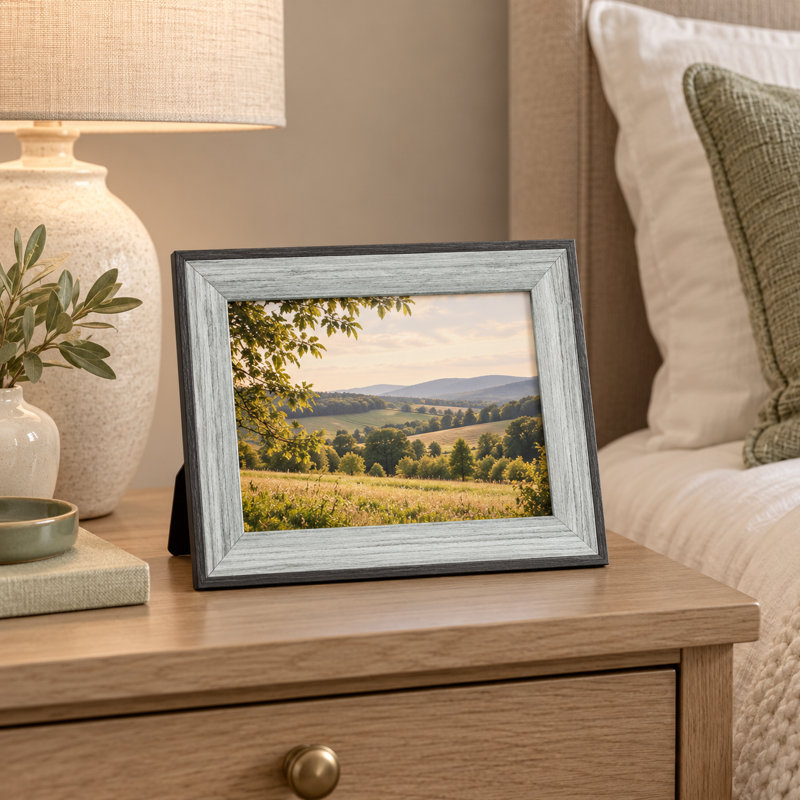 7.9" Gray Wood-Look Picture Frame, Fits 6" x 8" Photos for Wall or Tabletop Display