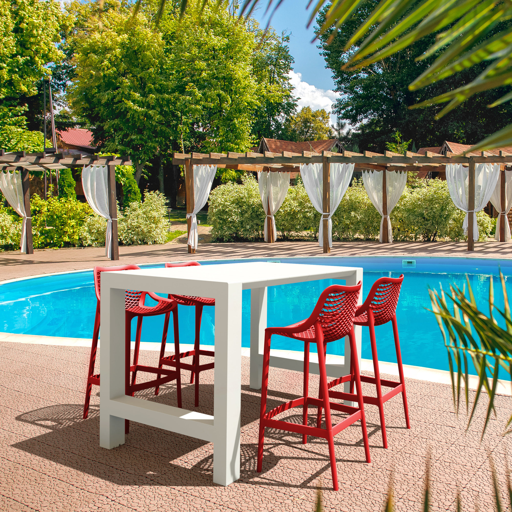Farrah Patio Bar Stool, Red, 29.5"
