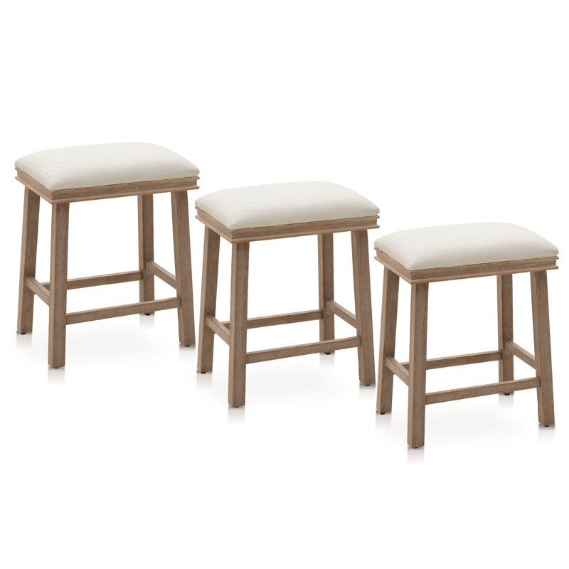 24" Backless Kitchen Counter Stool With Sponge Upholstery(set Of 3), Walnut, White