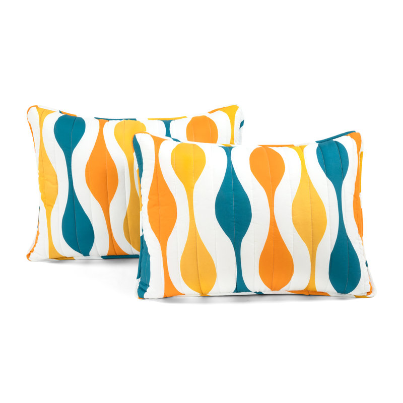 Turquoise and Orange Reversible Microfiber Full Quilt Set