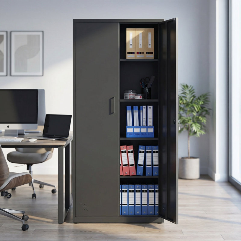 Magdiel Steel Single Storage Cabinet ( 68.9'' H x 31.5'' W x 15.75'' D), Black