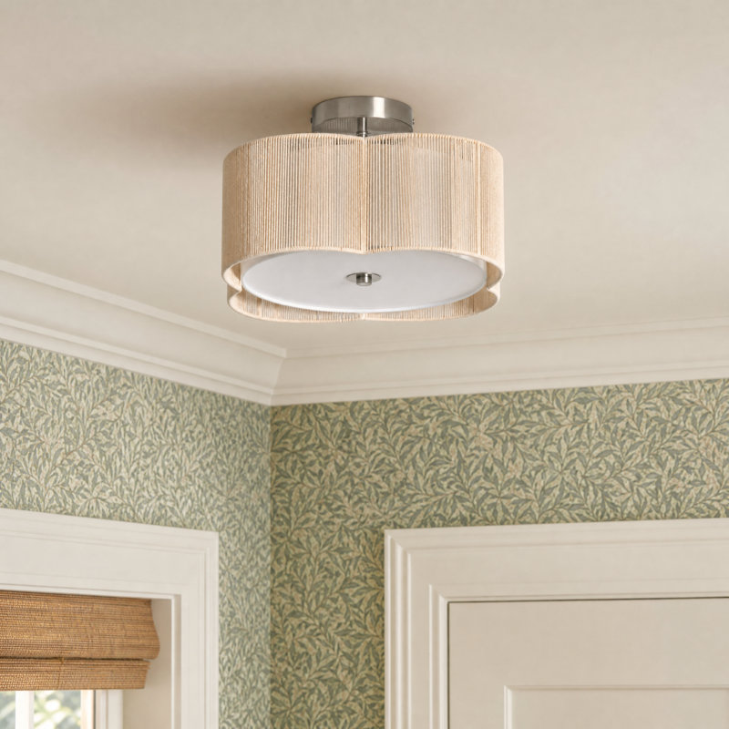 Plafonnier semi-encastré en tissu brossé 13 po 13 lumières 13 po, Nickel brossé