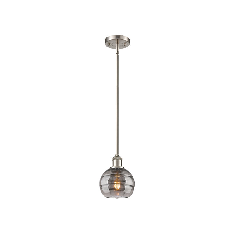 Luminaire suspendu avec tige 1 lumière Ballston Bienes-516-G556, H 7,88 po x l 5,88 po x P 5,88 po, Gris fumée clair