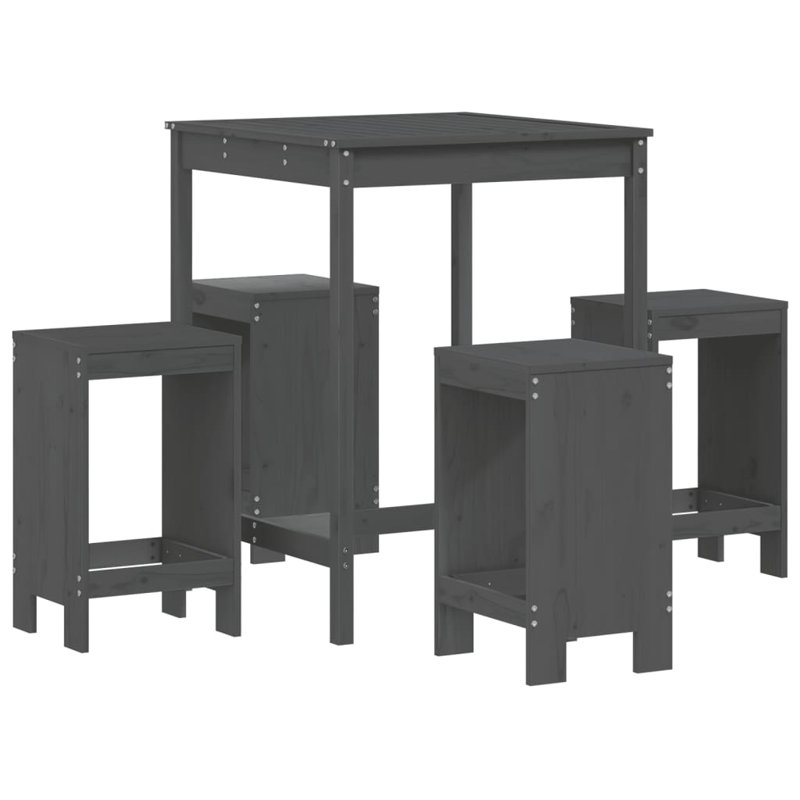 Azja Brayden Studio Bar Set with Wood Frame and Solid Wood Outer Material, Grey