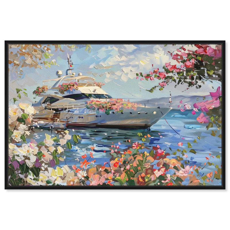 «A Glimpse Through Flowers Flowers» par Glam Coastal Art , H 11 po x l 16 po, Cadre flottant noir