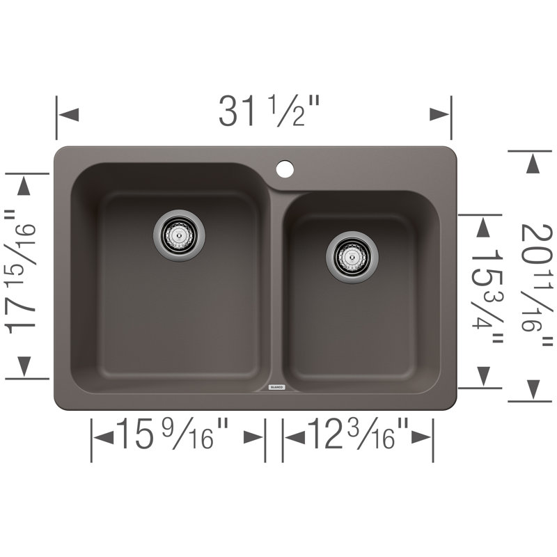 Évier de cuisine à double cuve 60,5 po à double cuve 31,5 po Vision SILGRANIT - Gris volcan, Gris volcanique