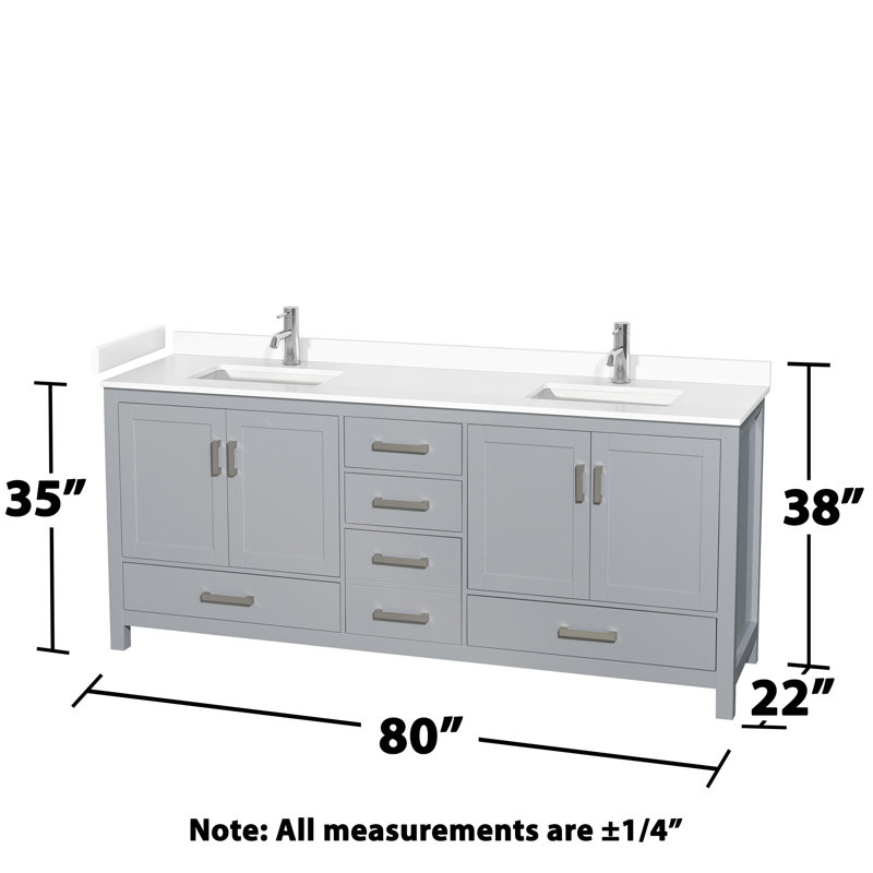 Sheffield 80" Double Bathroom Vanity Set, White Cultured Marble, Gray