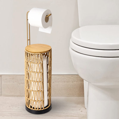 Freestanding Toilet Paper Holder With Storage,3 Rolls Of Tissue Holder For Bathroom,Rattan Sturdy Boho Bathroom Decor Farmhouse Toilet Paper Storage