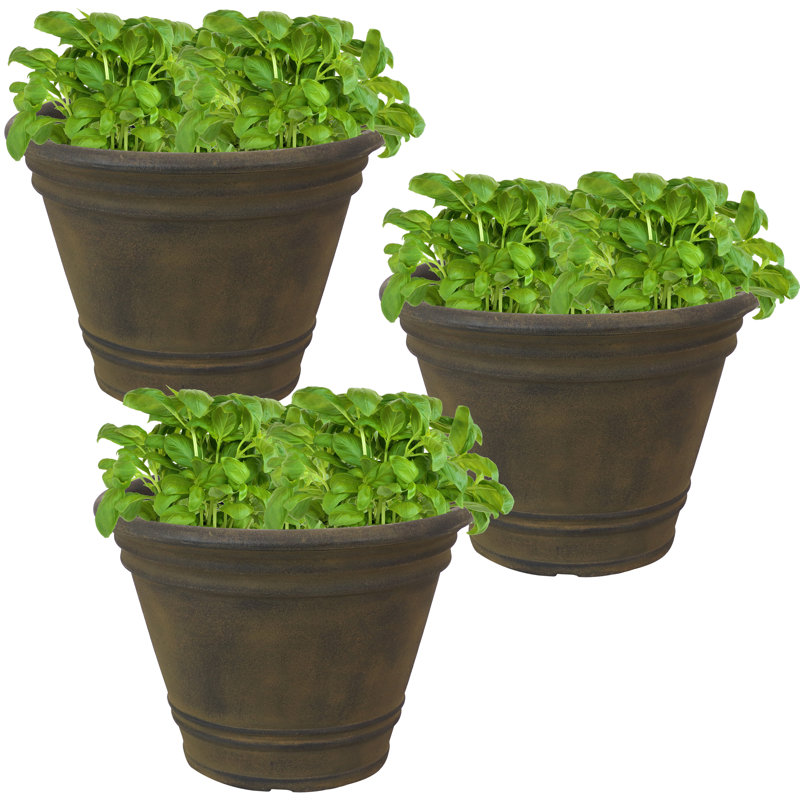 Pot de fleurs rond en polyrésine pour l'extérieur 20 po x 20 po x 14,75 po Pepinn - sable - ensemble de 3, 3, Sable