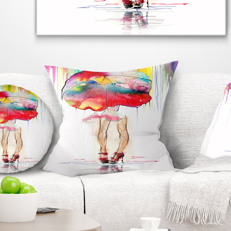 Portrait girl avec oreiller parapluie