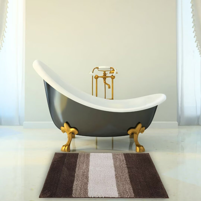 Tapis pour salle de bain épais et antidérapant Ebern Designs, Brun, Simple - L 20 po x l 32 po