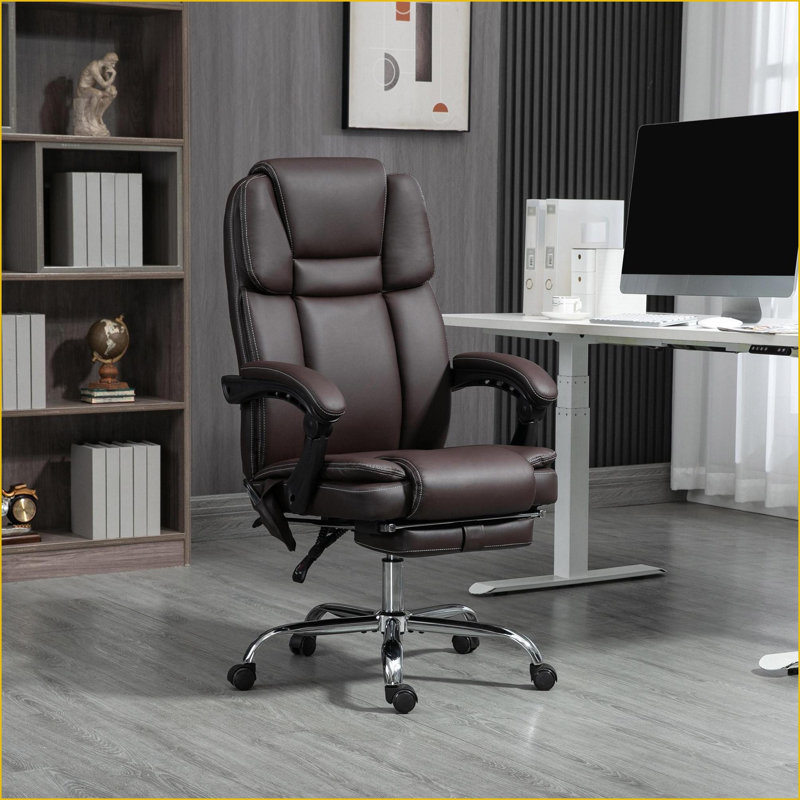 Fauteuil de massage à 6 points de vibration, inclinable chauffant, réglable en hauteur Repose-pieds | Noyer brun | Cuir PU