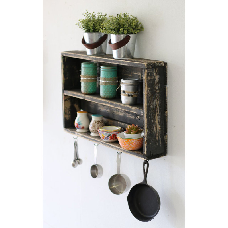 Belanger 2 Piece Pine Wood Tiered Shelf, Black, 14'' H x 24'' W x 4'' D