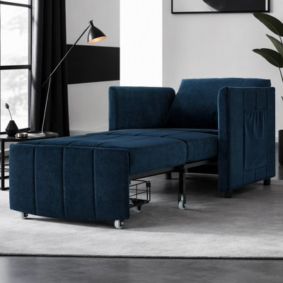 Canapé-lit rembourré convertible avec dossier réglable à 5 positions, poches latérales et panier de rangement pour les petits espaces et les chambres d'amis