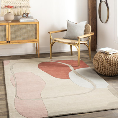 Tapis beige en laine touffeté à la main à motif abstrait bamse