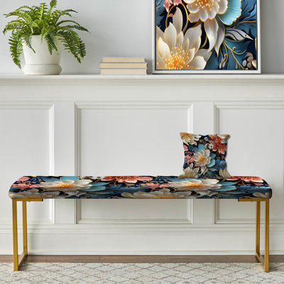 Banc floral rembourré or
