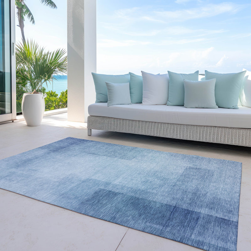 Machine Washable Indoor/Outdoor Christain ACN1244 Blue Rug, Rectangle 9' x 12'