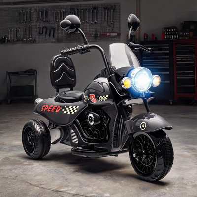 Moto électrique à trois roues pour tout-petits, autoportée à piles en gris neutre avec lumières interactives et musique