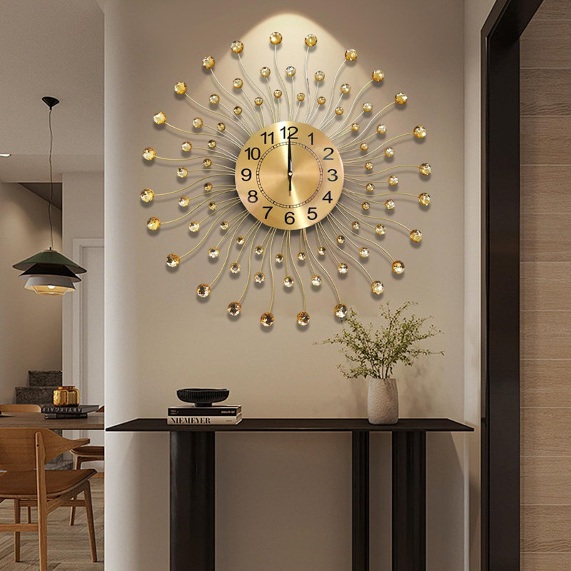 Large Decorative Wall Clock With Crystal Accents, Silent Quartz Movement, Battery Operated, Suitable For Living Room, Kitchen, Bedroom And Bathroom