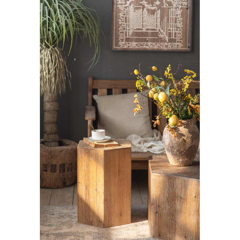 Square Natural Wood Side Table