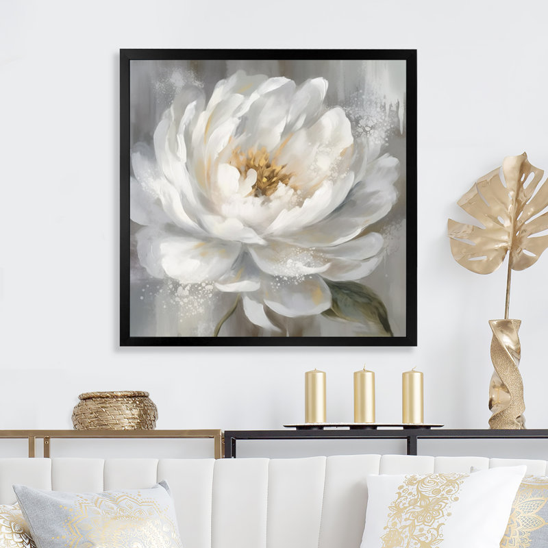 White Grey Peonies Artistry White Grey Peonies Artistry, Black Picture Framed, 24" H x 24" W x 1" D