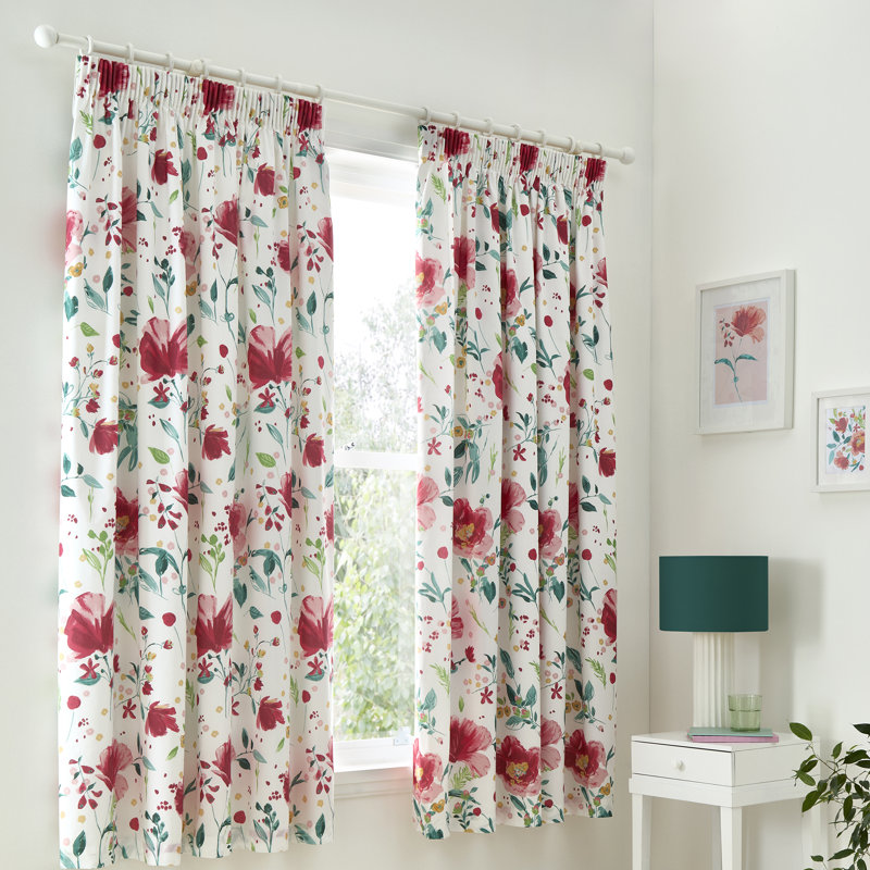 Abstract Poppy Cotton Blend Semi-Sheer Curtain Panel Pair