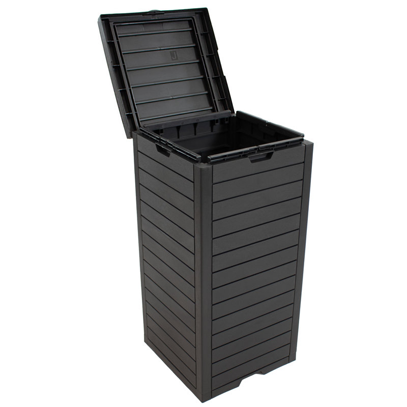 Black Polypropylene Resin Outdoor Trash Can with Lid, 39 Gallon