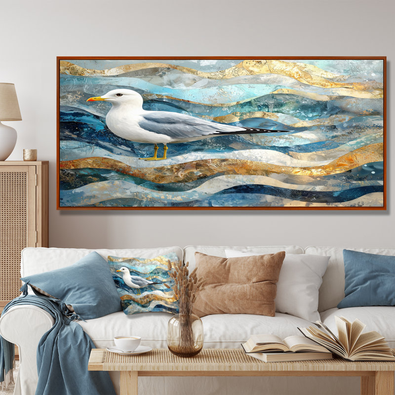 Hardison mouette côtière The Watchful Gull IV - Art mural, H 28 po x l 60 po, Impression encadrée flottante, Brun