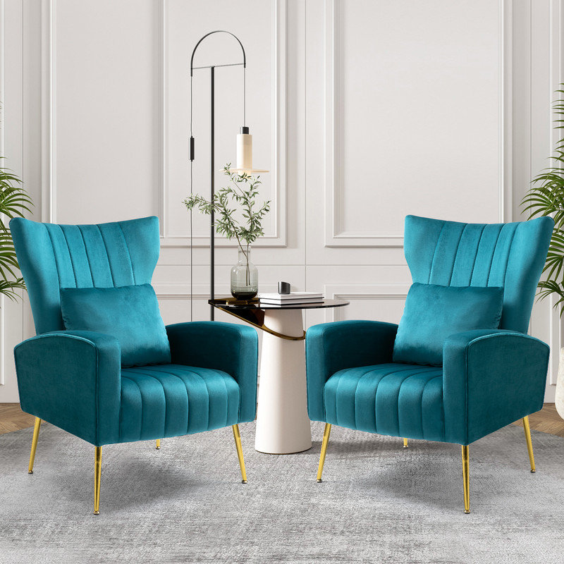 Upholstered velvet armchair, Bleu
